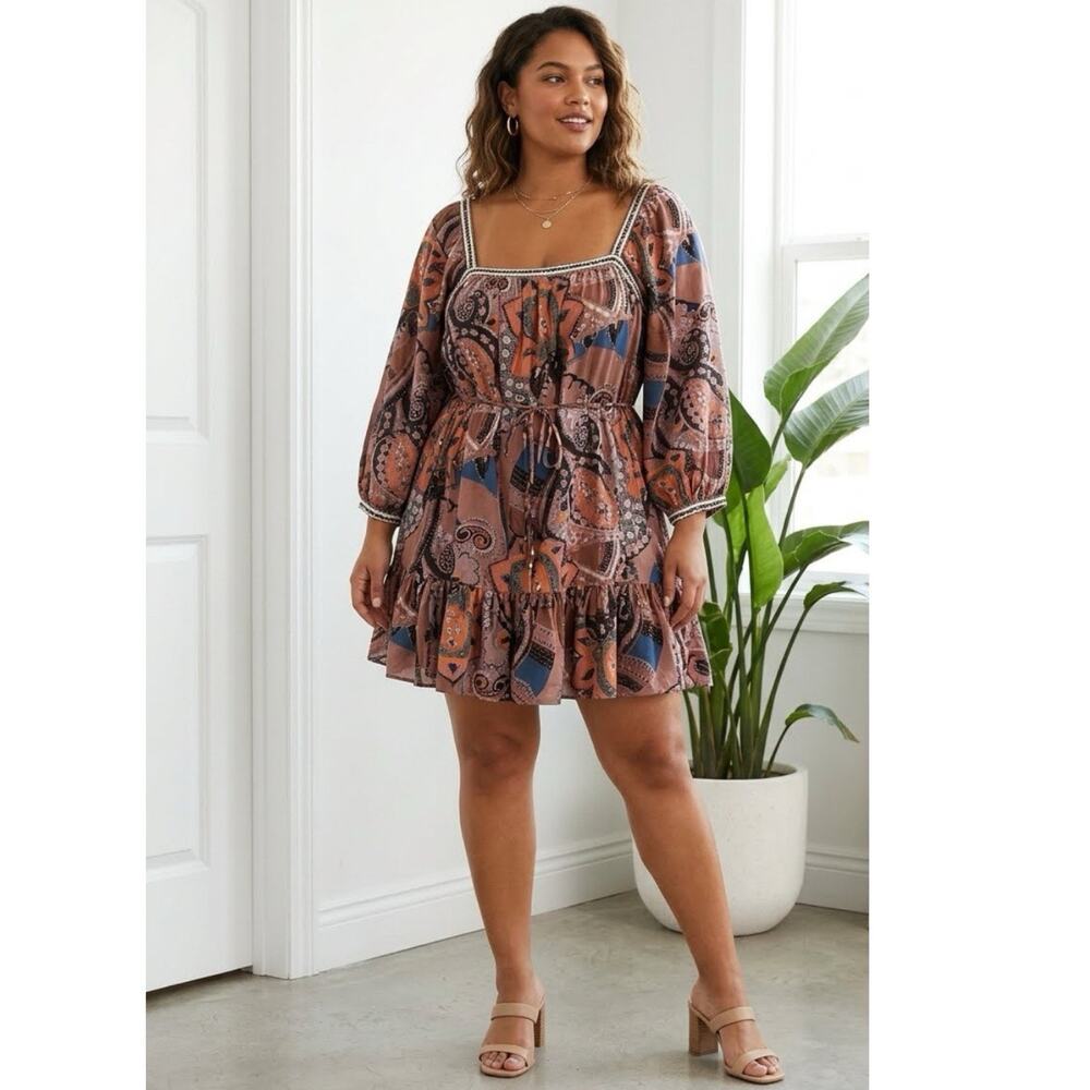 Cleobella Malia Floral Cotton Mini Dress XL Voluminous Sleeve Boho Coastal - Picture 5 of 11